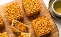 Vietnamese baked Moon cake with mixed nuts filling