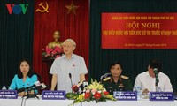 Party leader Nguyen Phu Trong meets voters in Ba Dinh precinct, Hanoi