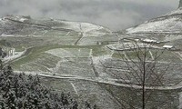 De la neige sur le plateau des rochers calcaires de Dông Van