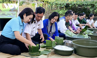 同驻守西南部海域的海军指战员一起包粽子、庆新年