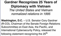 US-Senator gibt Erklärung zum 25. Jubiläum der Normalisierung der Vietnam-USA-Beziehungen ab