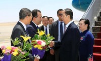 Presiden Mesir, Abdel Fattah Al Sisi memimpin acara penyambutan dan pembicaraan dengan Presiden Viet Nam, Tran Dai Quang