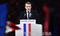 French president elect Emmanuel Macron delivers victory speech