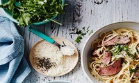 Creamy pepper steak spaghetti 