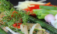 Steamed Baramundi in banana leaf 