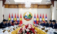 Vietnamese Party leader meets with Lao Prime Minister, National Assembly President in Vientiane
