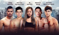 Vier Boxer mit dem Familienname Nguyen kämpfen auf der Bühne „One Championship Vietnam“