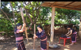 Phụ nữ dân tộc Jrai giã gạo