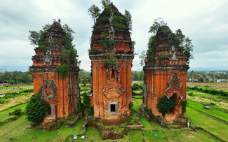 Close-up of the tallest Cham tower in Southeast Asia in Binh Dinh