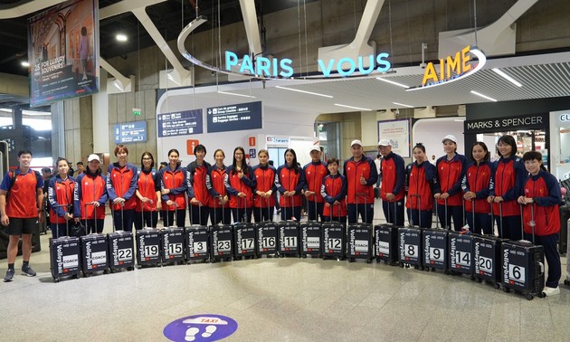 Das vietnamesische Volleyball-Team der Frauen ist bereit für das Spiel gegen Frankreich