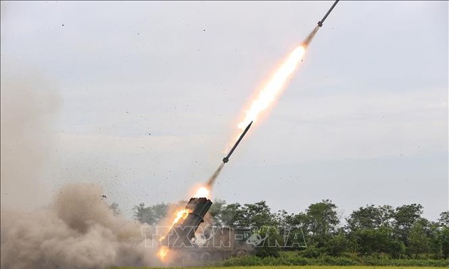 North Korea conducts test-fire of 240mm multiple rocket launcher shells