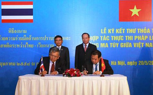 Acara penandatanganan MoU tentang penceghaan dan pemberantasan kriminalitas narkotika Vietnam-Thailand