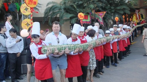 Giant savoury Tet cake made in Nha Trang 