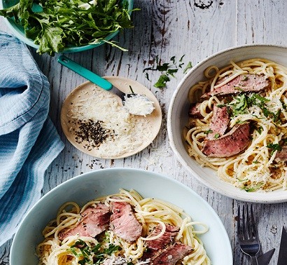 Creamy pepper steak spaghetti 