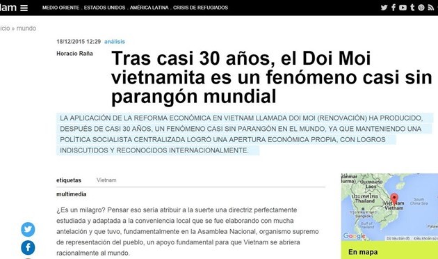 Medio argentino elogia logros de Vietnam a 30 años de aplicarse la Renovación