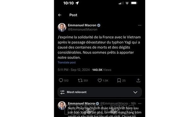 Le Président français affiche son soutien au Vietnam après le passage du typhon Yagi