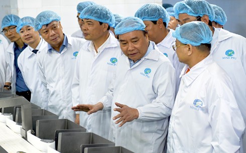 Nguyễn Xuân Phúc visite la société crevetticole Minh Phu