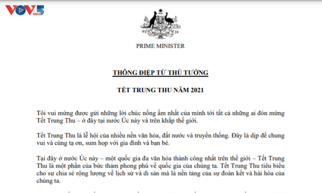 Fête de la mi-automne 2021 : Scott Morrison souhaite une joyeuse fête aux Vietnamiens