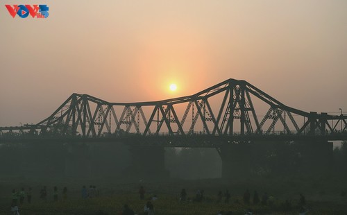 Le tapis de fleurs sous le pont Long Biên séduit les visiteurs - ảnh 9