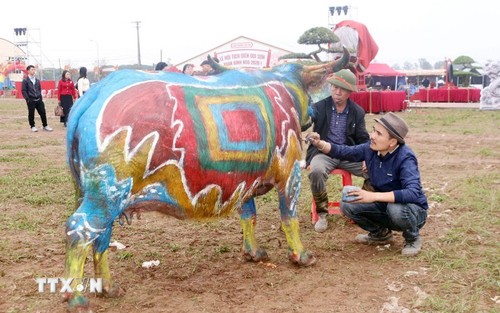 Concurso de pintura y decoración de búfalos realza el Festival Tich Dien Doi Son - ảnh 1