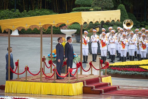 组图：国家主席梁强举行仪式欢迎法国总统对越南进行国事访问 - ảnh 3