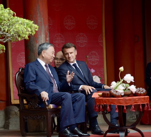 苏林夫妇与法国总统马克龙夫妇参观河内文庙—国子监 - ảnh 8