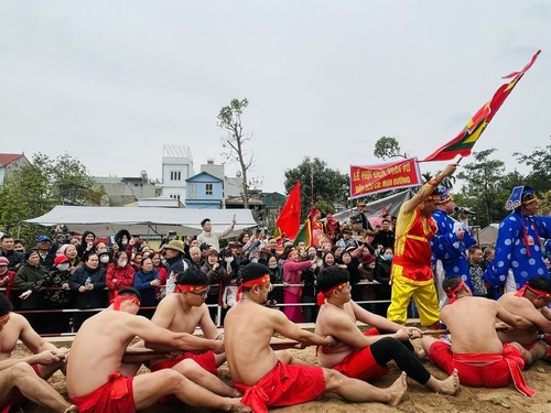Einzigartiges „Sitzendes Tauziehen“ beim Tran-Vu-Tempelfest - ảnh 1