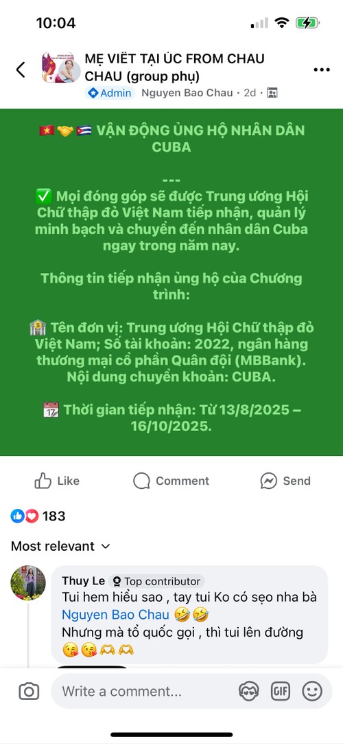 Kiều bào Australia ủng hộ người dân Cuba - ảnh 1