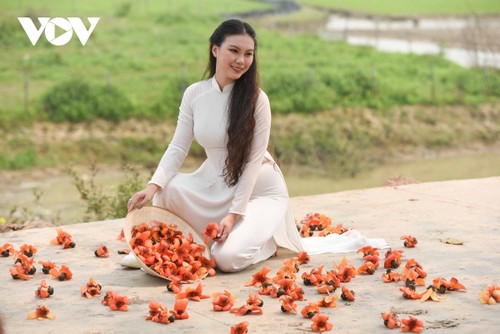 Du khách nô nức chụp ảnh bên cây gạo hơn 200 tuổi nở hoa rực rỡ ở Bắc Giang - ảnh 4