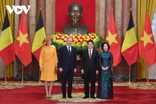 Lễ đón trọng thể Nhà vua và Hoàng hậu Vương quốc Bỉ thăm cấp Nhà nước tới Việt Nam - ảnh 10