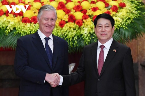 Lễ đón trọng thể Nhà vua và Hoàng hậu Vương quốc Bỉ thăm cấp Nhà nước tới Việt Nam - ảnh 9