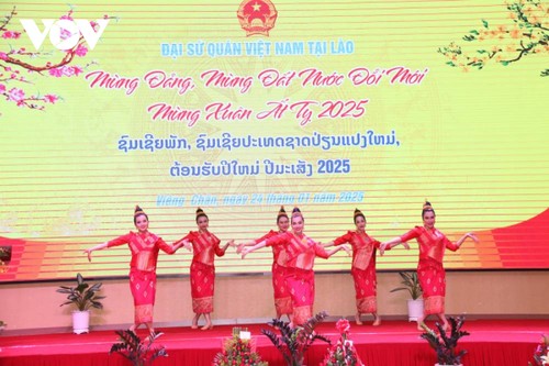Đại sứ quán Việt Nam tại Lào tổ chức tiệc chiêu đãi mừng Đảng, mừng Xuân Ât Tỵ - ảnh 1