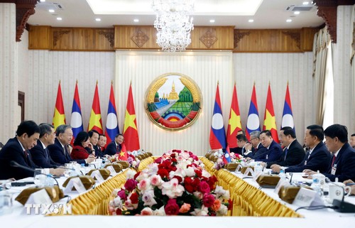 Dirigente vietnamita se reúne con el Primer Ministro y el Presidente de la Asamblea Nacional de Laos - ảnh 1