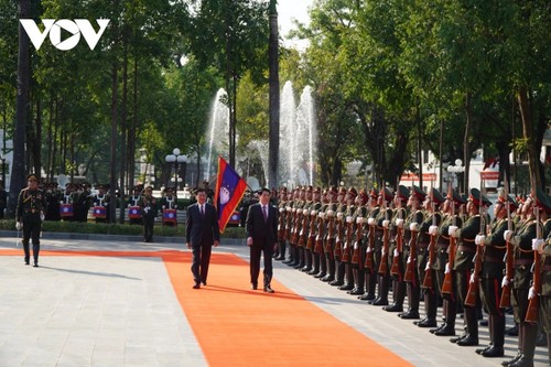 Top Lao leader hosts welcome ceremony for Vietnamese State President - ảnh 2