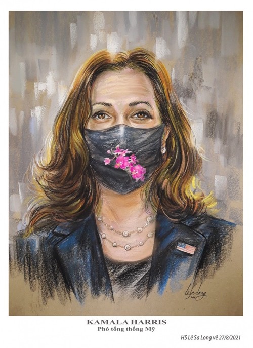 Maler Le Sa Long mit dem Bild von US-Vizepräsidentin Kamala Harris  - ảnh 1