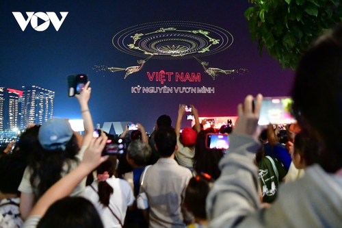 10.500 drone trên bầu trời TP.HCM tạo hình xe tăng tiến vào Dinh Độc Lập - ảnh 7