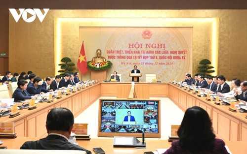 Pham Minh Chinh et Trân Thanh Mân coprésident une conférence sur la mise en oeuvre des lois et résolutions de l'Assemblée nationale - ảnh 1