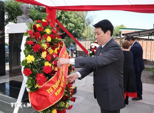 ประธานประเทศ เลืองเกื่อง วางพวงมาลาที่อนุสาวรีย์ประธานโฮจิมินห์ในประเทศชิลี - ảnh 1