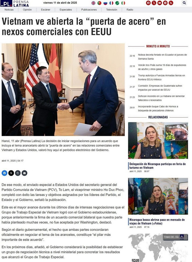 Lateinamerikanische Medien: Vietnam öffnet „Stahltür” in Handelsbeziehungen zu den USA  - ảnh 1
