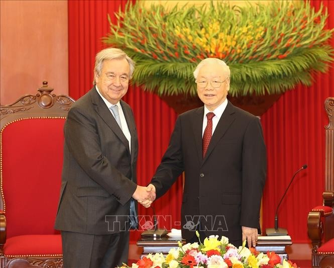 Sekjen Nguyen Phu Trong Bertemu Dengan  Sekjen PBB, Antonio Guterres - ảnh 1