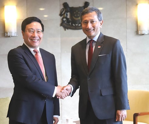 Vize-Premierminister, Außenminister Pham Binh Minh führt Gespräch mit dem Außenminister Singapurs - ảnh 1