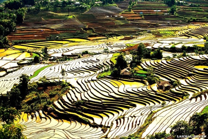 Keindahan Sawah Terasering pada Musim Air Tumpah  - ảnh 7