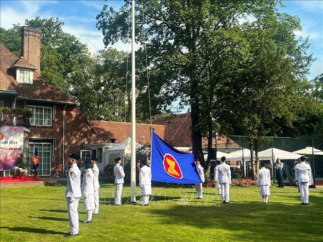 Upacara Bendera dan Upacara Peringatan HUT ke-56 Berdirinya ASEAN di Banyak Negara - ảnh 1