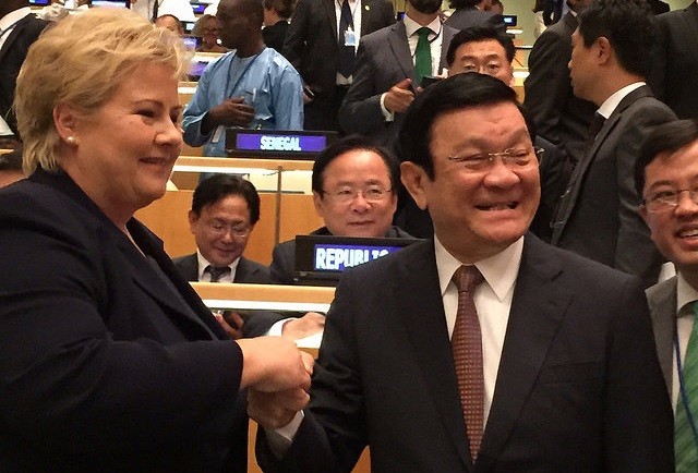 President Truong Tan Sang meets Norwegian Prime Minister Erena Solberg  - ảnh 1