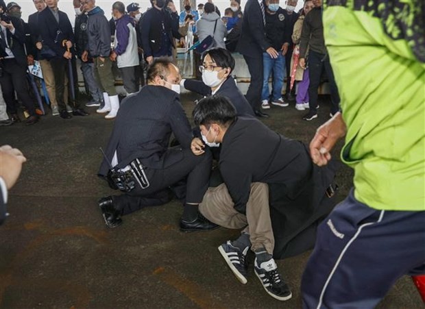 Man throwing smoke bomb at Japanese Prime Minister arrested - ảnh 1