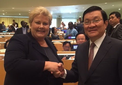 Presiden Negara Vietnam, Truong Tan Sang melakukan kontak dengan PM Kerajaan Norwegia, Erna Solberg - ảnh 1