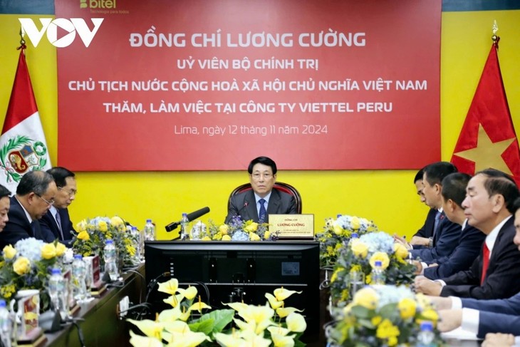 Presiden Vietnam, Luong Cuong Kunjungi Perusahaan Telekomunikasi Bitel di Peru - ảnh 1