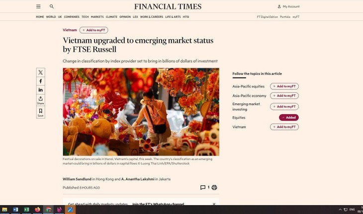 UK media, experts welcome Vietnam’s stock market upgrade - ảnh 1