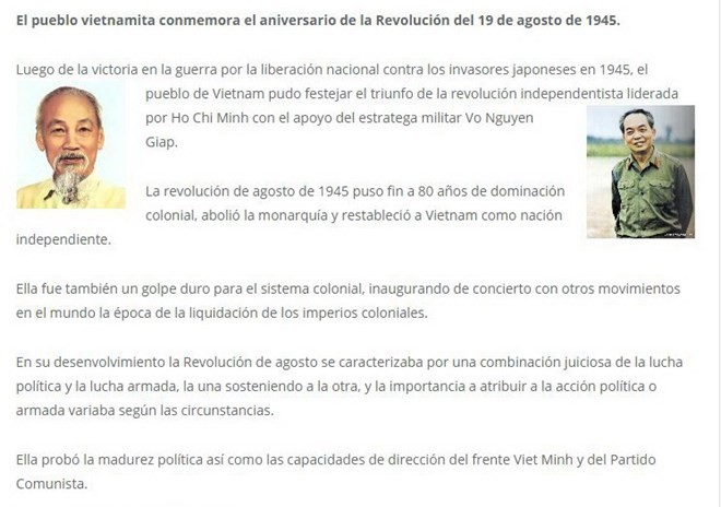 Medien Argentiniens berichten über Bedeutung vietnamesischer August-Revolution - ảnh 1