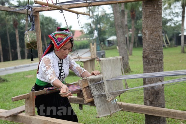 Vorführungen der Brokat-Weberei im Kultur-Tourismus-Dorf - ảnh 1